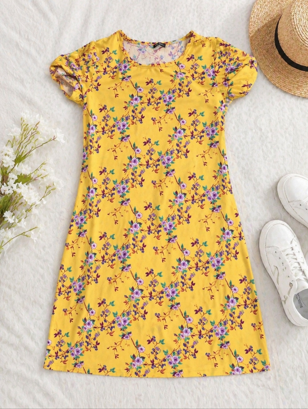 Yellow Floral A-Line Dress
